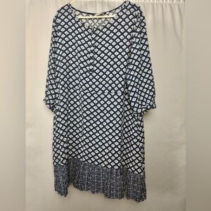 Fat Face Patterned Tunic-Style Dress Blue and White Sz 14